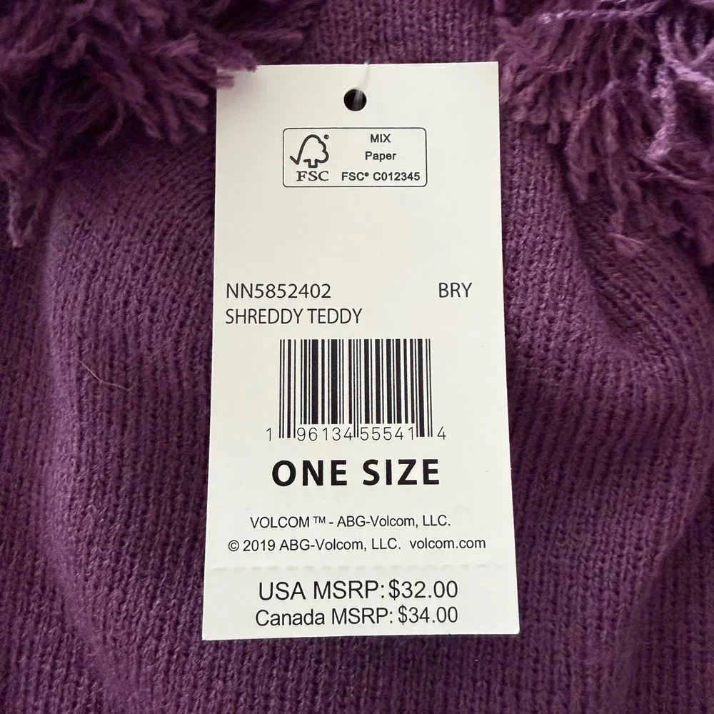 NWT Volcom Shreddy Teddy Kid Purple Double Pom Pom Beanie Hat One Size Outdoor